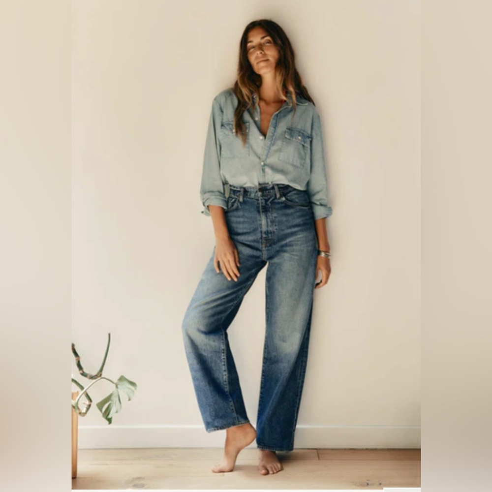 imogene + willie High-Rise Wide-Leg Blue Jeans